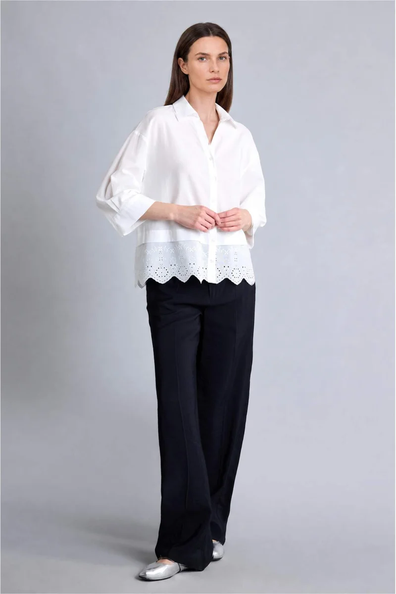 Defacto Relax Fit Waffle Voile Long Sleeve White Shirt