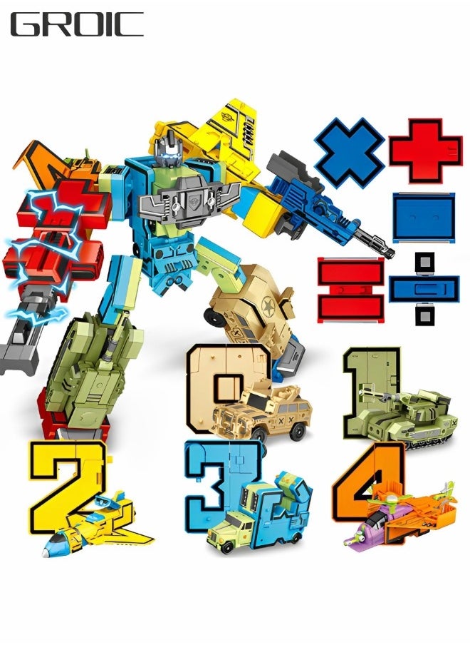 GROIC 10-In-1 Number Robots Transforming Vehicle Toys, Number Math Toys for Toddlers Education Learning Toys Transformable Robot STEM Number Montessori Teaching  - Image 1