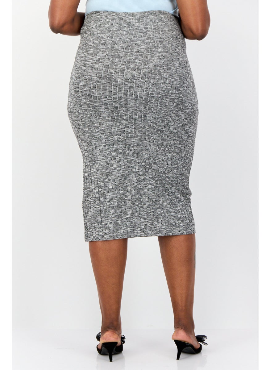 ESPRIT - Women Space Dye Midi Skirt, Heather Grey - Image 1