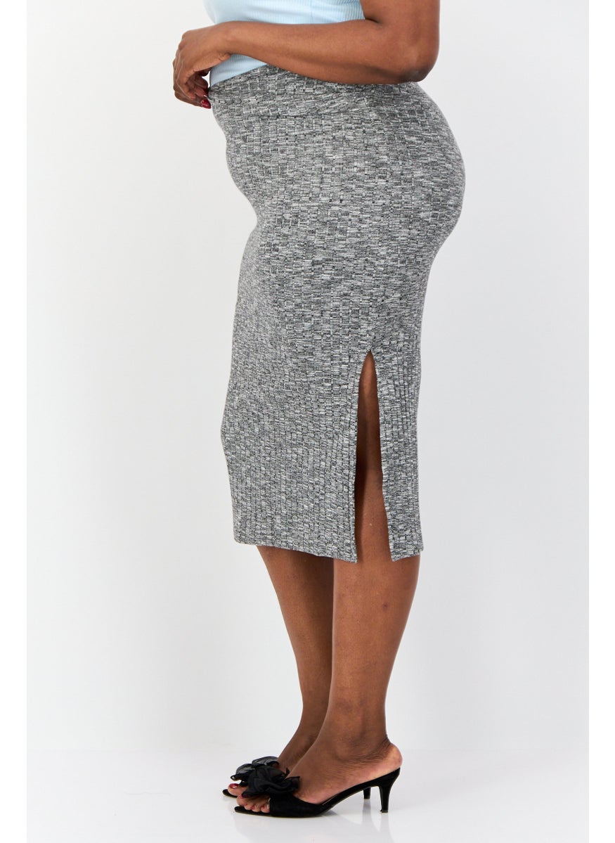 ESPRIT - Women Space Dye Midi Skirt, Heather Grey - Image 1