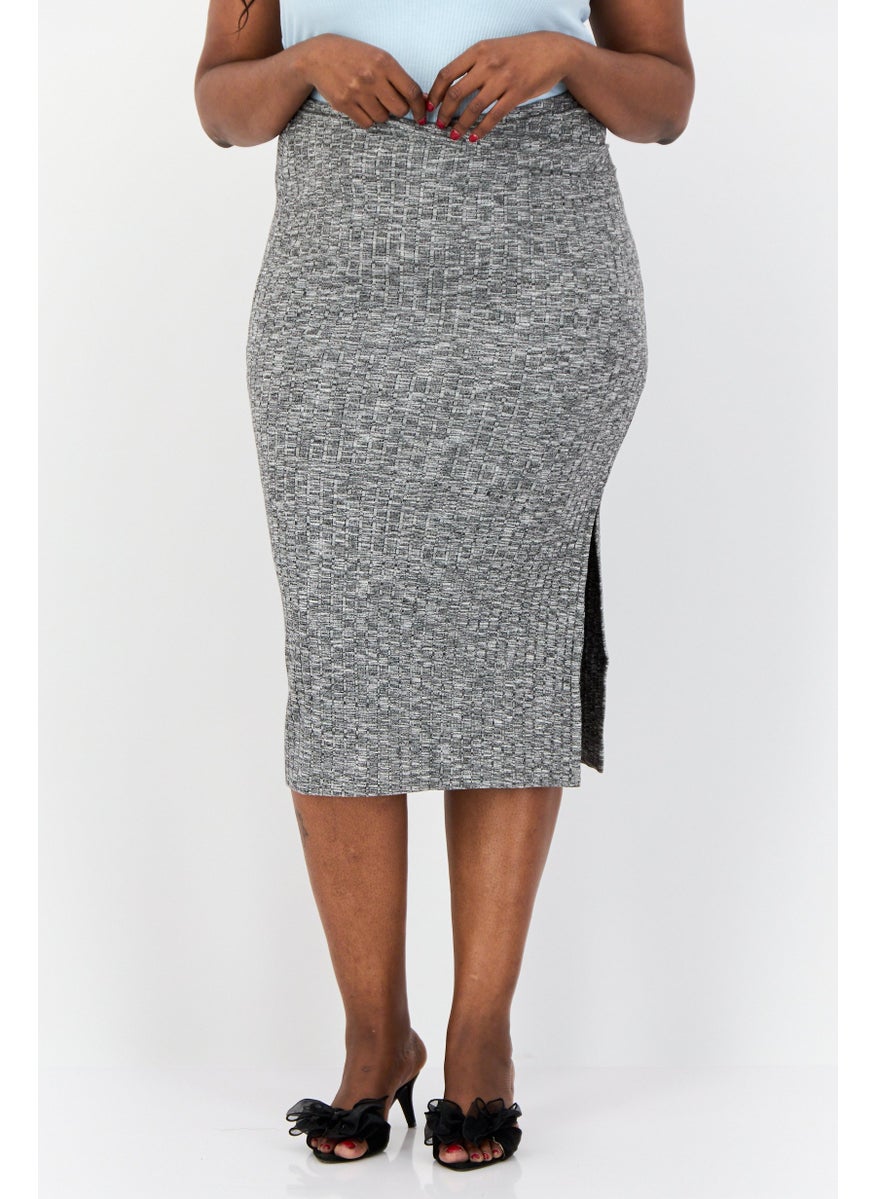 ESPRIT - Women Space Dye Midi Skirt, Heather Grey - Image 1