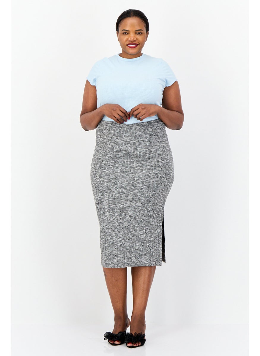 ESPRIT - Women Space Dye Midi Skirt, Heather Grey - Image 1