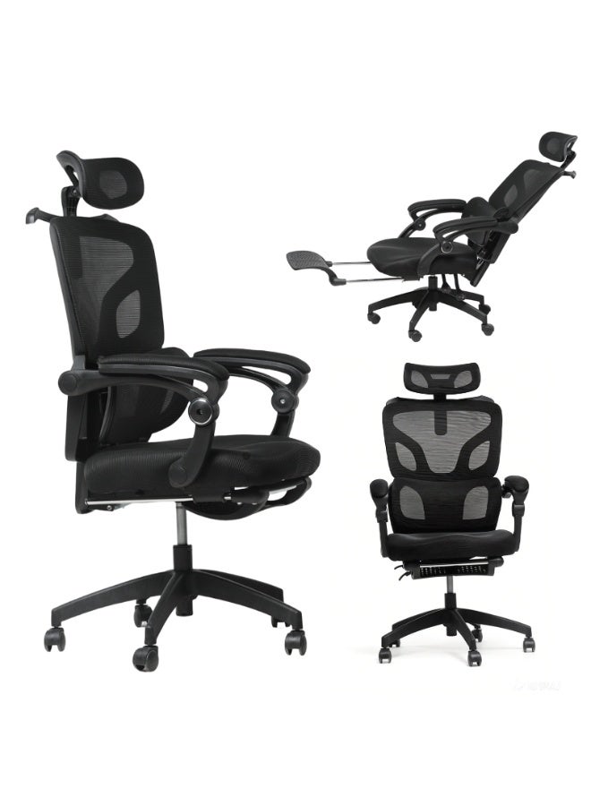 TDOO Ergonomic Office Chair,350lbs Heavy Duty Chair with Adjustable Lumbar Support & Headrest, Breathable Mesh, 90-135° Recline Lock, Footrest, Buttock-Care Cushion, Computer/Gaming Chair for Home/Office - Image 3