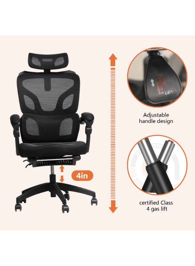 TDOO Ergonomic Office Chair,350lbs Heavy Duty Chair with Adjustable Lumbar Support & Headrest, Breathable Mesh, 90-135° Recline Lock, Footrest, Buttock-Care Cushion, Computer/Gaming Chair for Home/Office - Image 5
