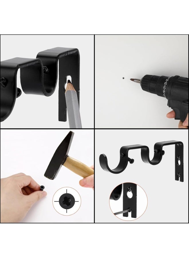 موثوقية التنبؤ حاملات قضبان ستائر مزدوجة، 2 قطعة حاملة قضبان ستائر معدنية شديدة التحمل مثبتة على الحائط مع براغي، أسود - Image 3