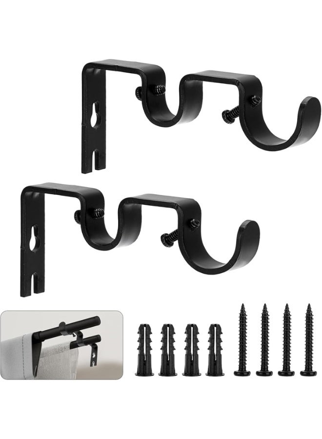 موثوقية التنبؤ حاملات قضبان ستائر مزدوجة، 2 قطعة حاملة قضبان ستائر معدنية شديدة التحمل مثبتة على الحائط مع براغي، أسود - Image 1