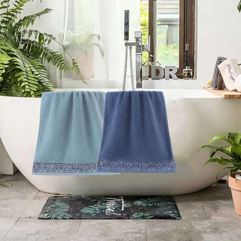 Newraturner 2 Pack Cotton Hand Towels,100% Cotton Face Towels, Durable Highly Absorbent Soft Washcloth Towel for Premium Luxury Spa Hotel Bathroom, Camping, Gym ï¼ˆ14 x 30 Inch (Maoj-lassical Blue) - Image 3