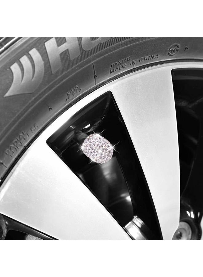 DBlosp Valve Stem Caps, 4 Pack Handmade Crystal Rhinestone Universal Car Tire Valve Caps Chrome,Attractive Dustproof Bling Car Accessories - White - Image 3