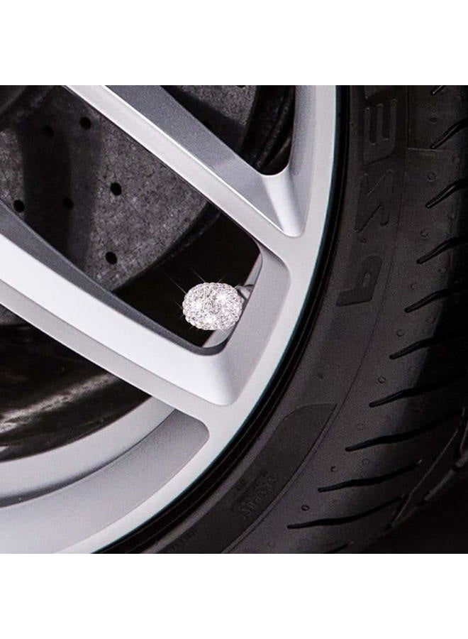 DBlosp Valve Stem Caps, 4 Pack Handmade Crystal Rhinestone Universal Car Tire Valve Caps Chrome,Attractive Dustproof Bling Car Accessories - White - Image 2