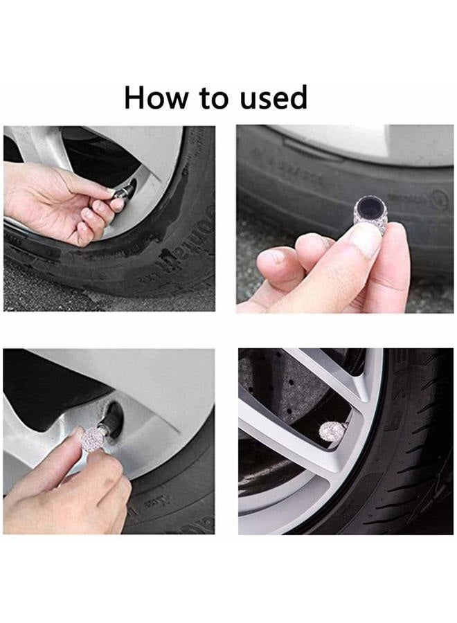 DBlosp Valve Stem Caps, 4 Pack Handmade Crystal Rhinestone Universal Car Tire Valve Caps Chrome,Attractive Dustproof Bling Car Accessories - White - Image 4