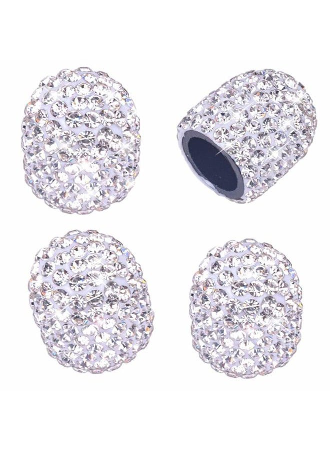 DBlosp Valve Stem Caps, 4 Pack Handmade Crystal Rhinestone Universal Car Tire Valve Caps Chrome,Attractive Dustproof Bling Car Accessories - White - Image 1