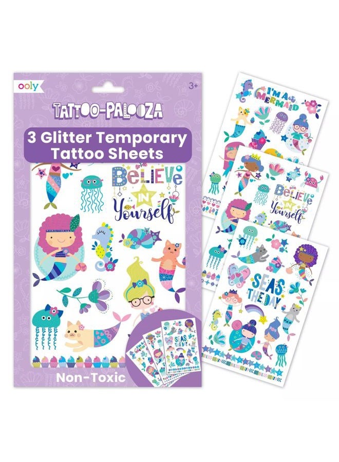 OOLY Glitter Tattoo-Palooza Over 50 Safe Non-Toxic Temporary Tattoos for Kids, Fake Tattoos as Party Favors for kids 4-8, Goodie Bag Stuffers for Birthday Party Supplies [Mermaid Magic] - Image 1