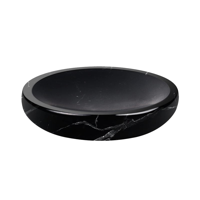 WORHE Marble Soap Dish Italy Natural Stone Sponge Holder for Bathroom Tub Shower Kitchen Sink Handcraft Round Soap Case Organizer Trinket Plate Jewelry Tray Coaster for Home Decor Black DL007