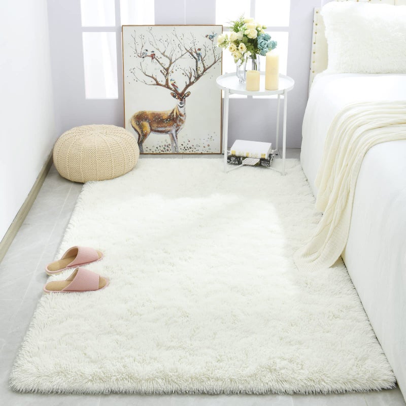 Merelax Soft Modern Indoor Shaggy Area Rug for Bedroom Livingroom Dorm Kids Room Home Decorative NonSlip Plush Fluffy Furry Fur Rugs Comfy Nursery Accent Floor Carpet 3x5 Feet Ivory