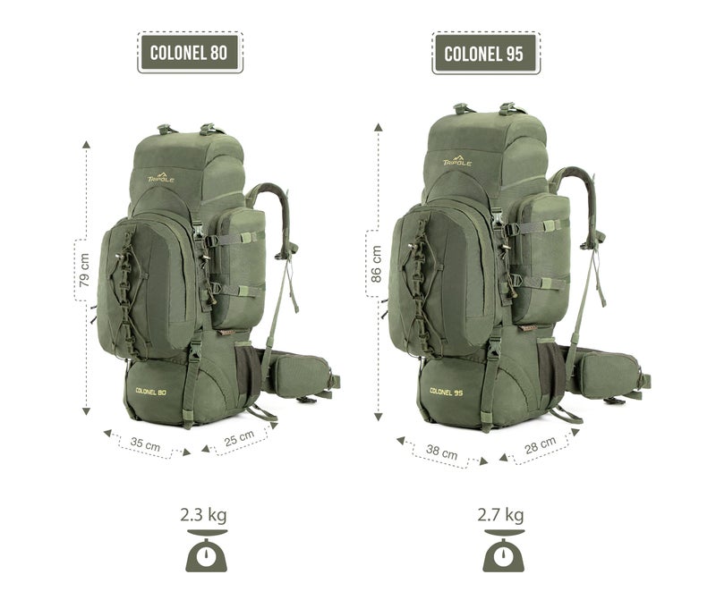 Tripole Colonel 95 Litres Internal Frame Rucksack + Detachable Day Pack, Rain Cover, Army Green - Image 5