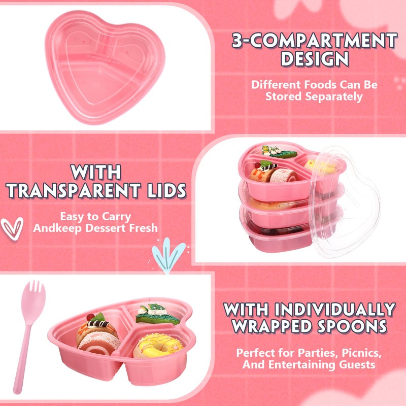 Layhit 20 Pcs Valentines Heart Containers Plastic Food Storage Containers with Lids Heart Shaped Disposable Lunch Dessert Box for Kitchen Restaurant Fruit Vegetable (Pink) - Image 3