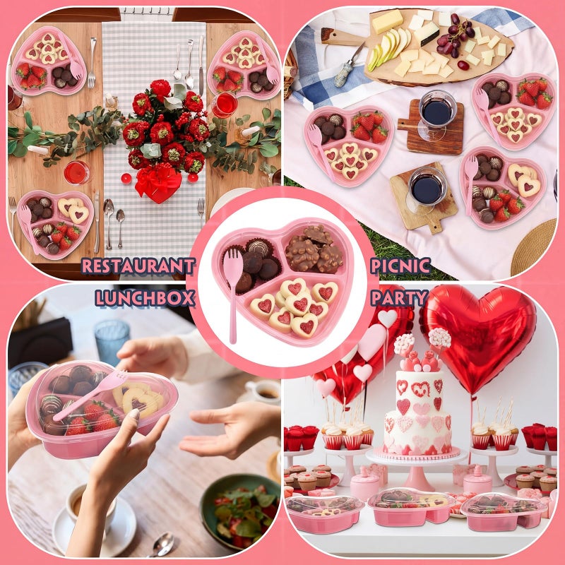 Layhit 20 Pcs Valentines Heart Containers Plastic Food Storage Containers with Lids Heart Shaped Disposable Lunch Dessert Box for Kitchen Restaurant Fruit Vegetable (Pink) - Image 5