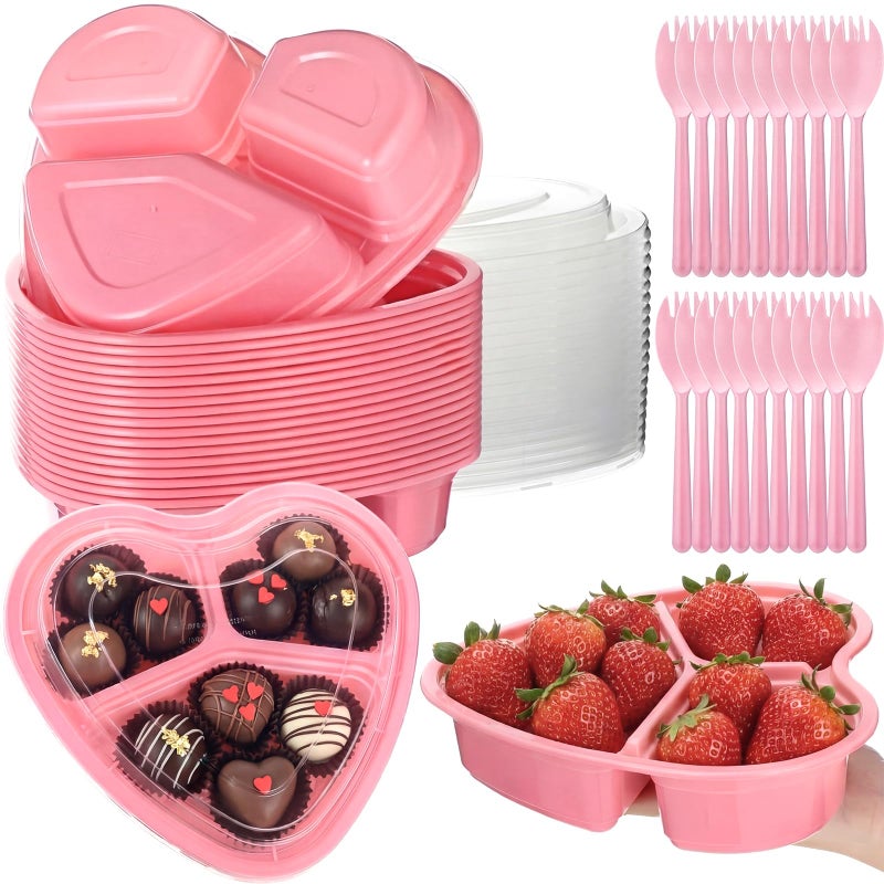 Layhit 20 Pcs Valentines Heart Containers Plastic Food Storage Containers with Lids Heart Shaped Disposable Lunch Dessert Box for Kitchen Restaurant Fruit Vegetable (Pink) - Image 1