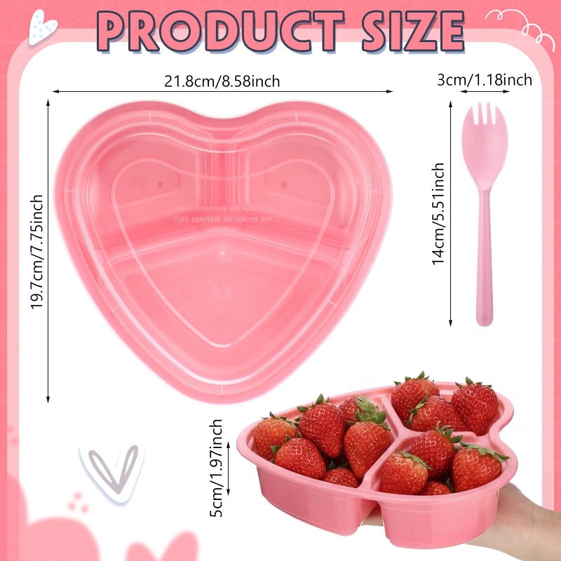 Layhit 20 Pcs Valentines Heart Containers Plastic Food Storage Containers with Lids Heart Shaped Disposable Lunch Dessert Box for Kitchen Restaurant Fruit Vegetable (Pink) - Image 2