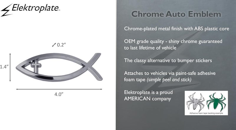 Elektroplate Christian Fish with Cross OEM Chrome Emblem for Cars, Trucks, and All Auto | Universal Fit at 4" x 1.4" | Weatherproof - Image 3