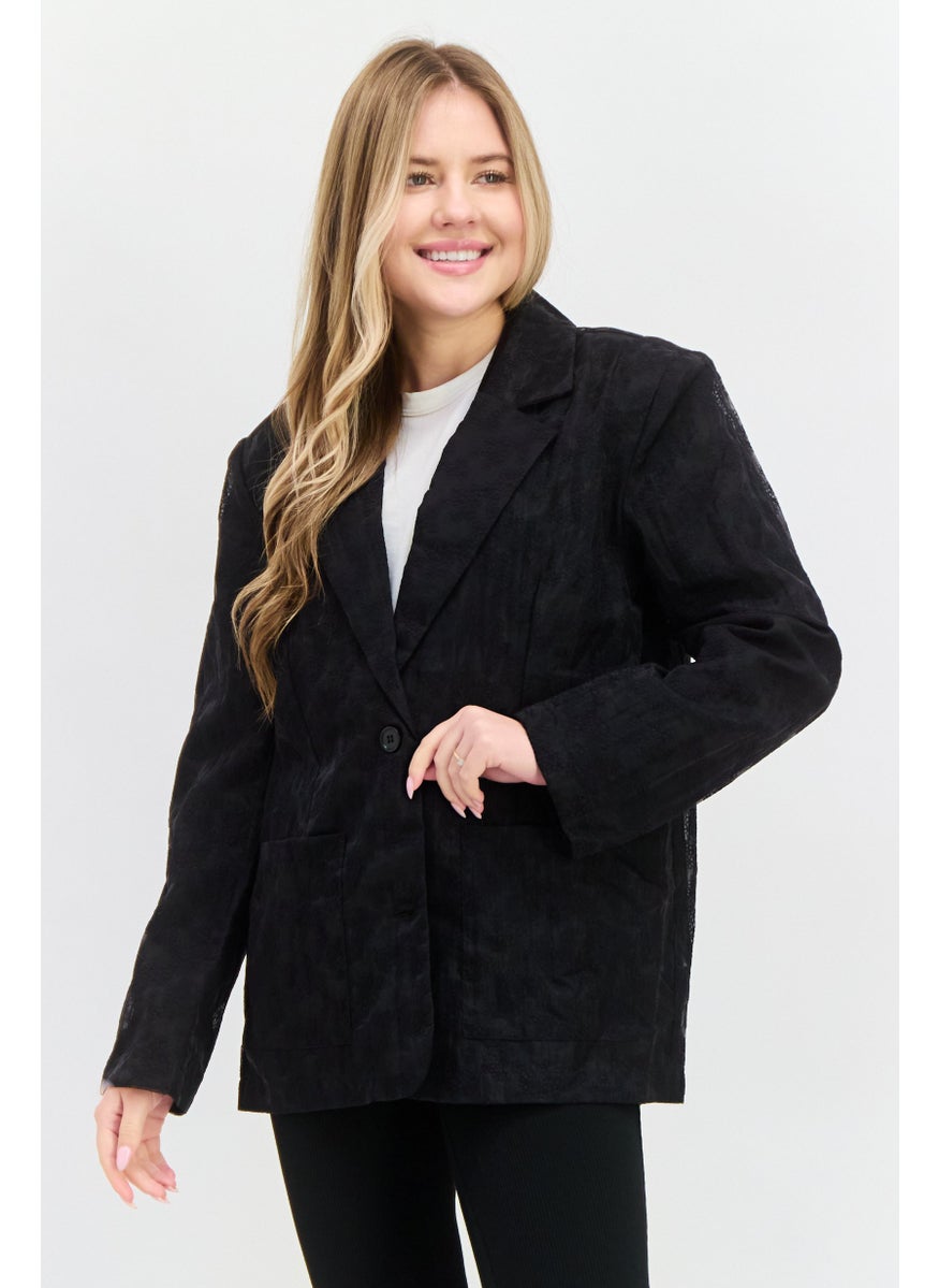 SELECTED FEMME - Women Embroidered Long Sleeves Blazer, Black - Image 1