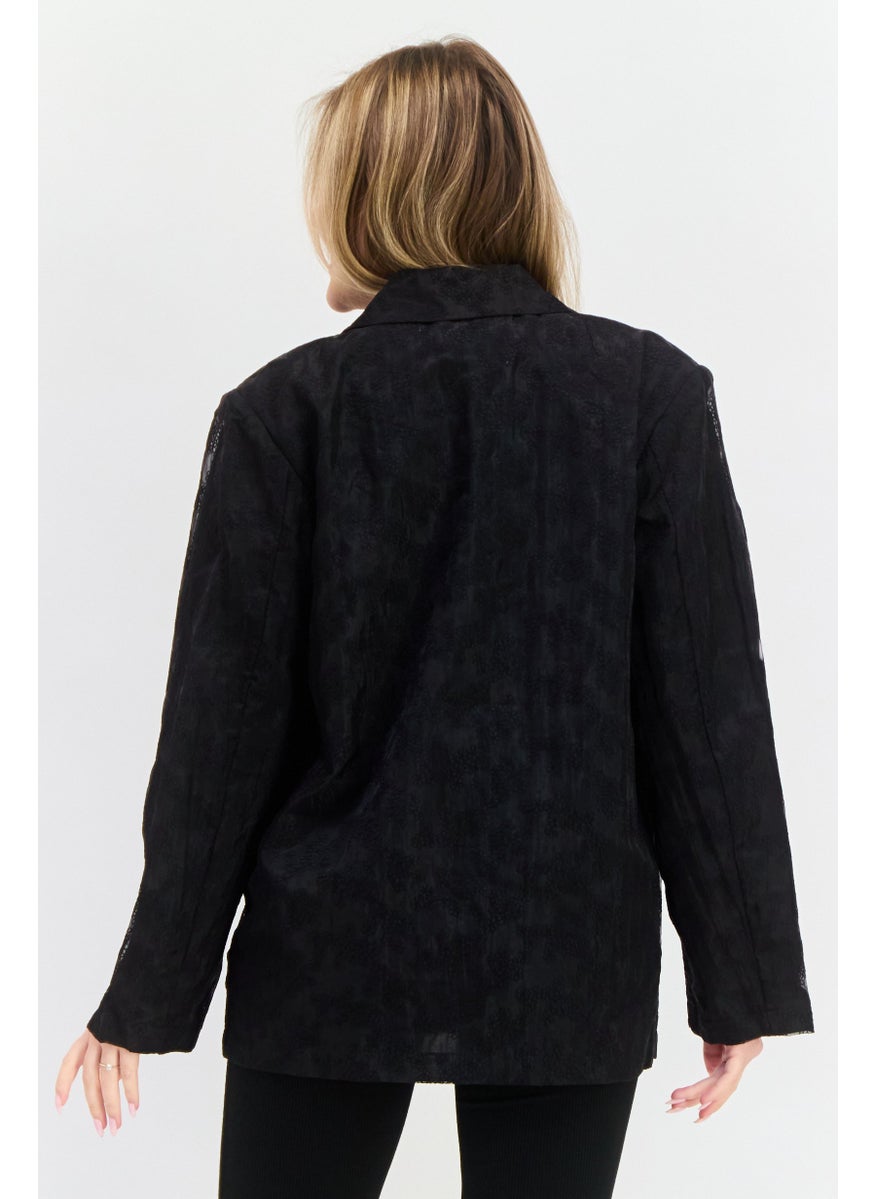 SELECTED FEMME - Women Embroidered Long Sleeves Blazer, Black - Image 1