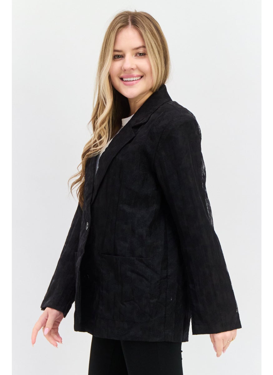 SELECTED FEMME - Women Embroidered Long Sleeves Blazer, Black - Image 1