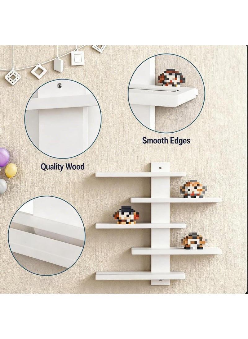 LuckSa 5-Tier Floating Wall Mounted Shelves, Wall Display Storage Shelf for Anime Figurines, Dolls, Plants & Statues, Decorative Organizer for Bedroom, Living Room, Study, Kids Room(White) - Image 3