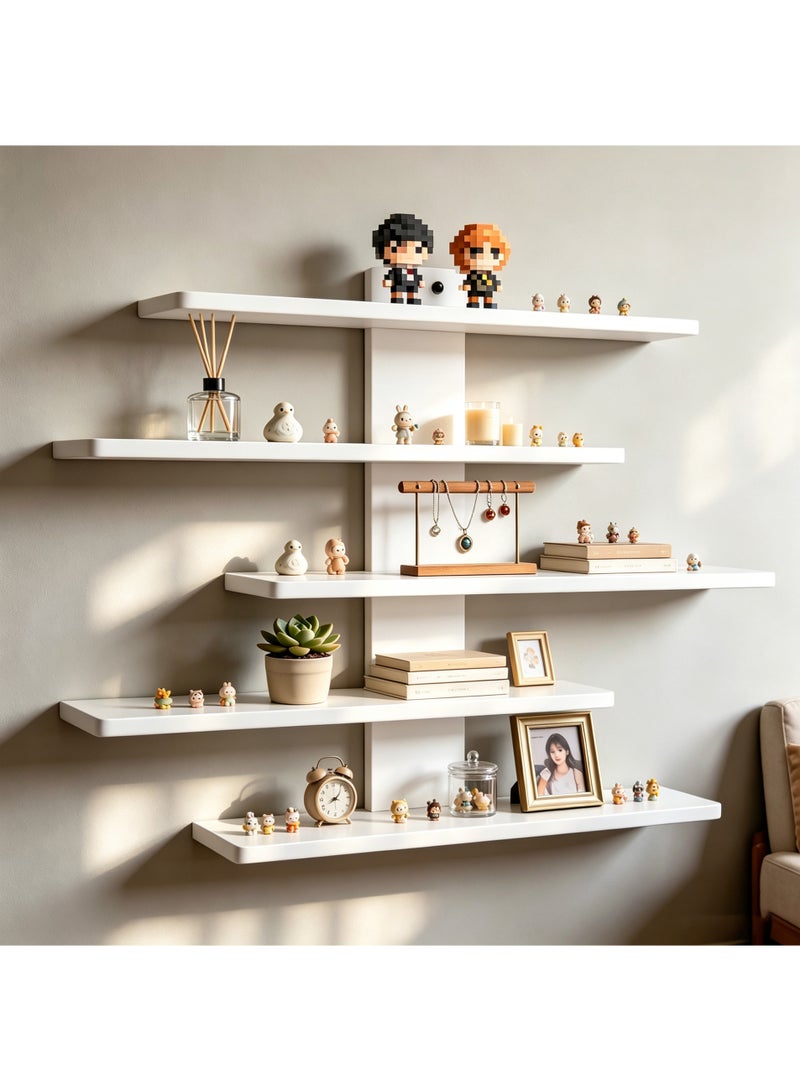 LuckSa 5-Tier Floating Wall Mounted Shelves, Wall Display Storage Shelf for Anime Figurines, Dolls, Plants & Statues, Decorative Organizer for Bedroom, Living Room, Study, Kids Room(White) - Image 1