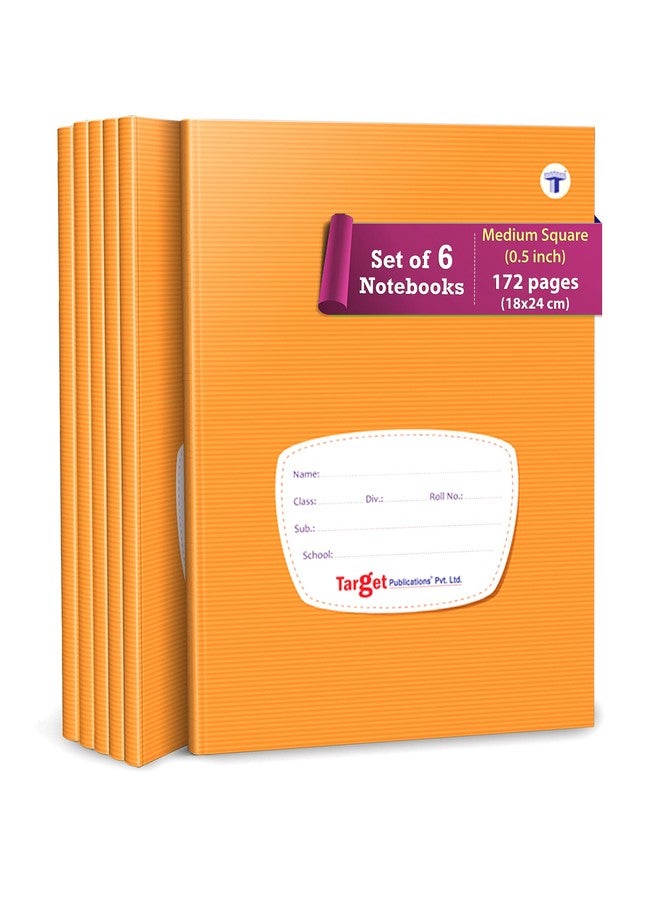 TARGET PUBLICATIONS Medium Square Ruled Notebooks (172 Pages) | Soft Brown Cover | 18 cm x 24 cm Approx | Maths Exercise Small Notebooks (Square - 05 inch) | Pack of 6 Books | GSM 57 - Image 1