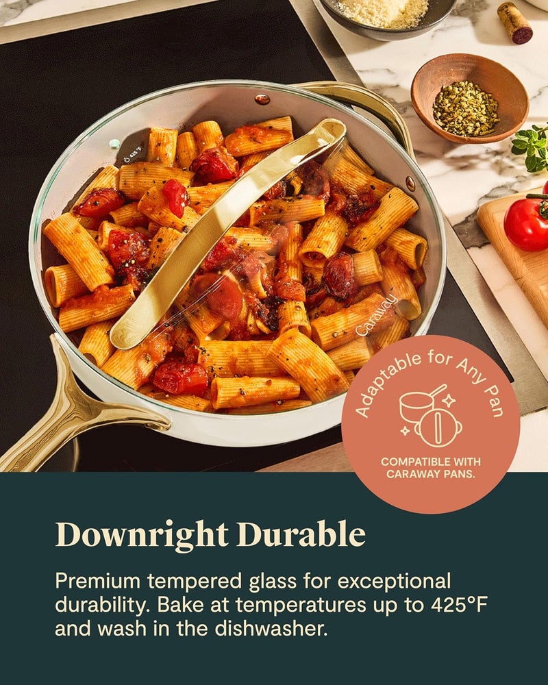 CARAWAY Glass 10.5" Glass Lid For Pots & Pans - Made With Tempered Glass - Sized to Fit Caraway Ceramic-Coated & Stainless Steel Cookware - Gold - Image 4