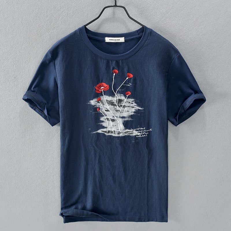 New T-Shirt Men'S White Stitching Embroidered Crew Neck T-Shirt A Generation Of Hair-Rc104 - Image 4
