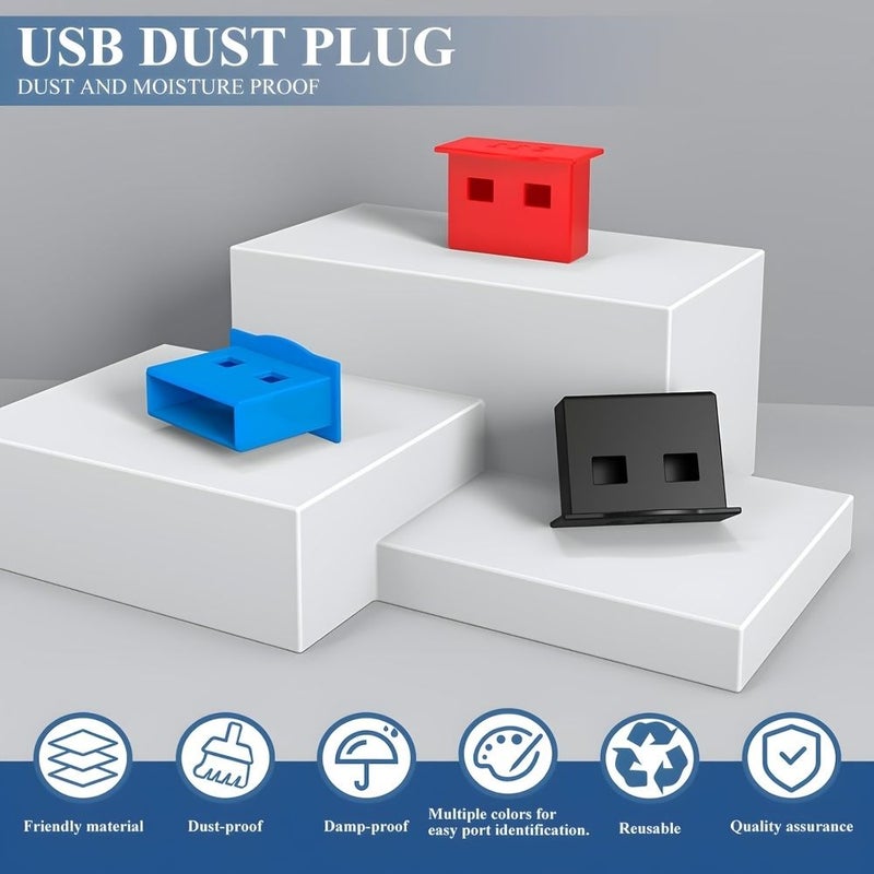 Black 5Pcs USB Port Dust Plugs Protective Covers for Computer Laptop TV Router - Image 5