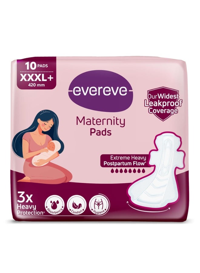عشية أي وقت مضى فوط الأمومة من Evereve - مقاس XXXL+ (420 مم) | أوسع تغطية مانعة للتسرب | قدرة امتصاص مضاعفة 3 مرات | راحة ونظافة مثالية | ملمس ناعم لا يسبب تهيجاً | فوط مخصصة لفترة ما بعد الولادة والتعافي | حماية فائقة للتدفقات الغزيرة | العبوة تحتوي على 10 قطع - Image 1