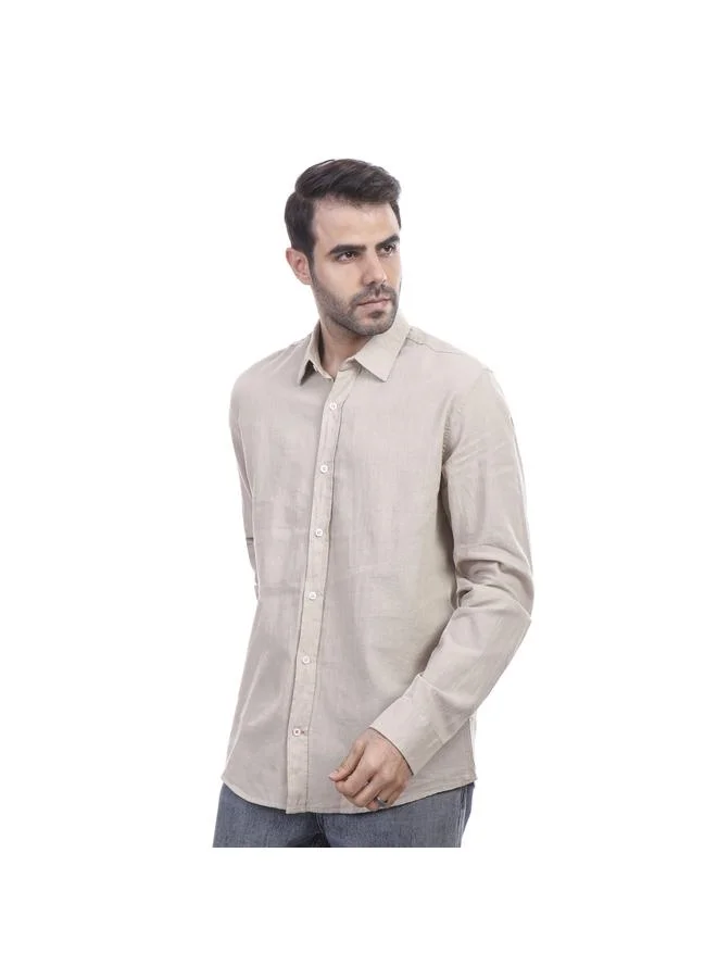 كوب قميص كتان بأكمام طويلة