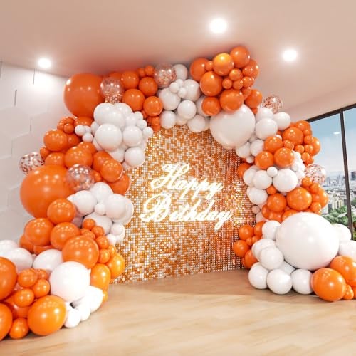 ADOINBY Orange and White Balloon Arch Kit ADOINBY 140Pcs White and Orange Balloons Confetti Balloon 18 12 10 5 Inch Different Size Balloons for Baby Shower Halloween Birthday Anniversary Party Decoration - Image 1