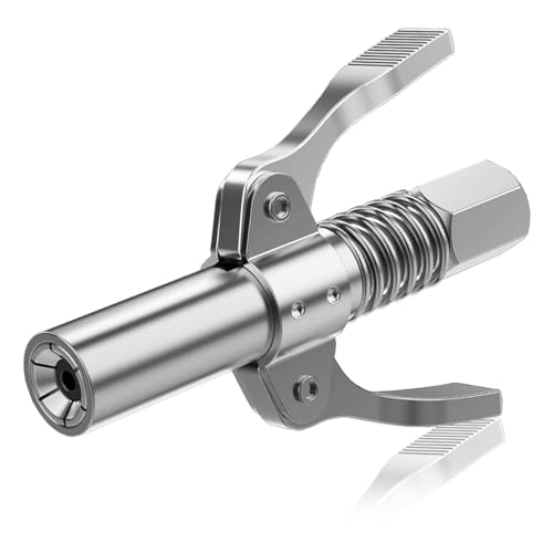 STHIRA® Grease Gun Coupler, 6 Jaws Metal Dual Handle Grease Coupler Secure Locking Zerk Fittings Coupler 10000 PSI Quick Release Metal Grease Gun Coupler for All Grease Gun 1/8" NPT Grease Gun Fitting - Image 1