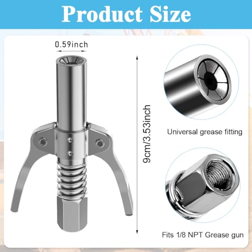 STHIRA® Grease Gun Coupler, 6 Jaws Metal Dual Handle Grease Coupler Secure Locking Zerk Fittings Coupler 10000 PSI Quick Release Metal Grease Gun Coupler for All Grease Gun 1/8" NPT Grease Gun Fitting - Image 2