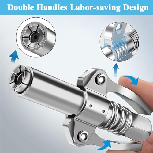 STHIRA® Grease Gun Coupler, 6 Jaws Metal Dual Handle Grease Coupler Secure Locking Zerk Fittings Coupler 10000 PSI Quick Release Metal Grease Gun Coupler for All Grease Gun 1/8" NPT Grease Gun Fitting - Image 5