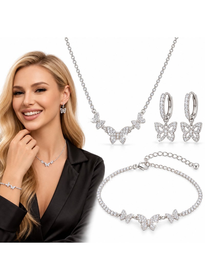 veya Women’s Luxury 4-Piece Butterfly Jewelry Set – Necklace, Bracelet and Earrings with Sparkling Elegant Design - Image 1