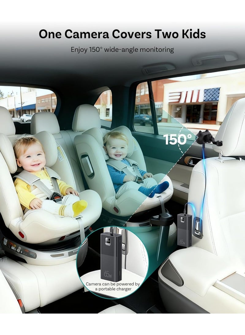 Ottocast Cabin Care 2026 Wireless CarPlay Adapter with 1080P HD Rear Seat Baby Monitor Camera – 150° Wide Angle, Night Vision, Plug & Play USB-A, OEM Screen Display, Compatible with Factory Wired CarPlay Cars, Infants, Kids & Pets - Image 2