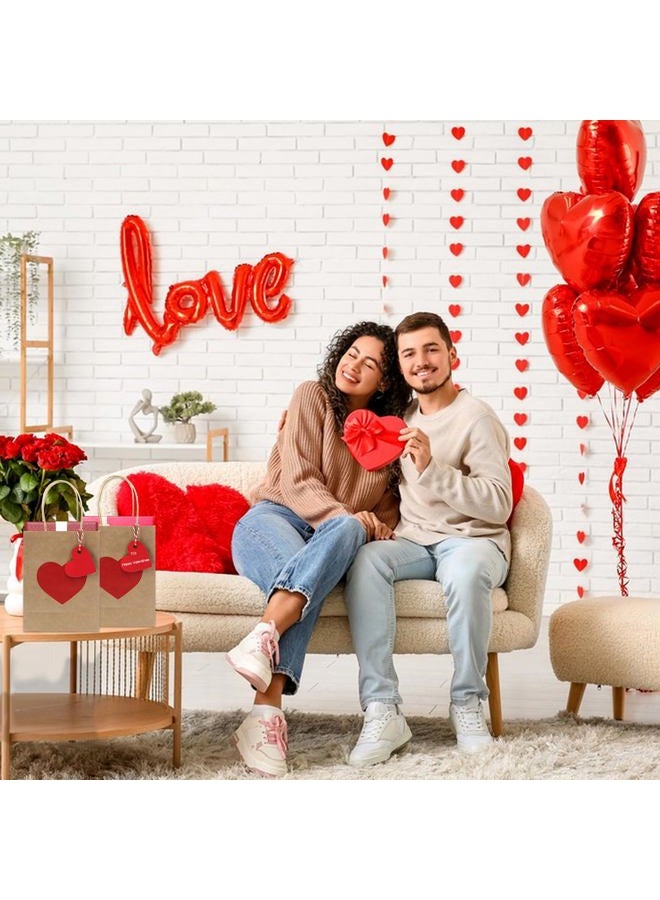Jangostor 12 Pack Valentines Day Gift Bags with Tags Valentines Kraft Paper Bags Valentines Candy Bags with Handles Heart Love Party Favor Bags for Valentine's Day Wedding Anniversary Birthday Party - Image 5