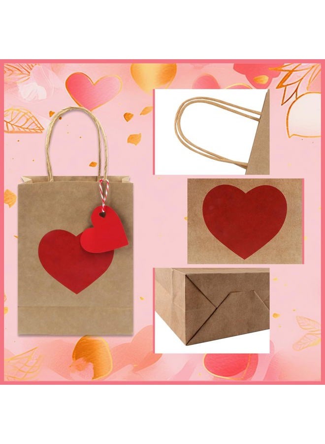 Jangostor 12 Pack Valentines Day Gift Bags with Tags Valentines Kraft Paper Bags Valentines Candy Bags with Handles Heart Love Party Favor Bags for Valentine's Day Wedding Anniversary Birthday Party - Image 3