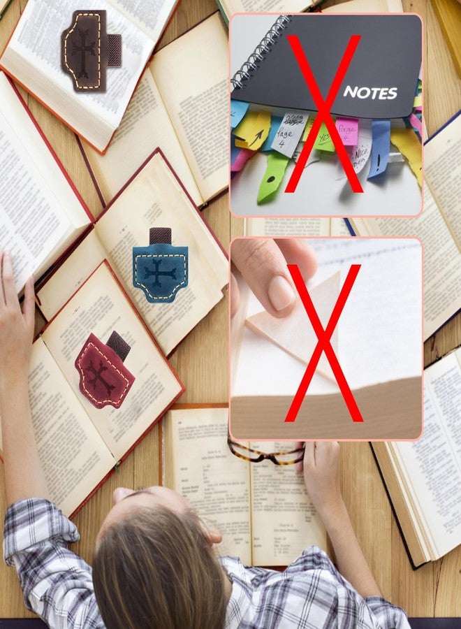 Aebgsa Personalized Leather Magnetic Bookmark Cross Element,Bygone Mark Bookmark with Pen Holder, Magnetic Bookmarks for Reader Book Lovers Men Women(Blue Crosses, 1PCS) - Image 4