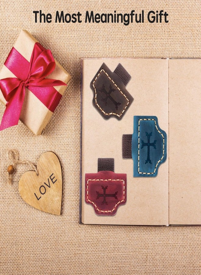 Aebgsa Personalized Leather Magnetic Bookmark Cross Element,Bygone Mark Bookmark with Pen Holder, Magnetic Bookmarks for Reader Book Lovers Men Women(Blue Crosses, 1PCS) - Image 5