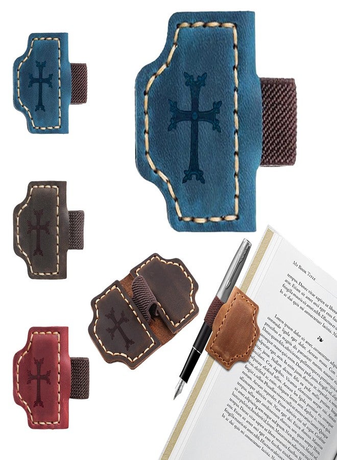Aebgsa Personalized Leather Magnetic Bookmark Cross Element,Bygone Mark Bookmark with Pen Holder, Magnetic Bookmarks for Reader Book Lovers Men Women(Blue Crosses, 1PCS) - Image 1