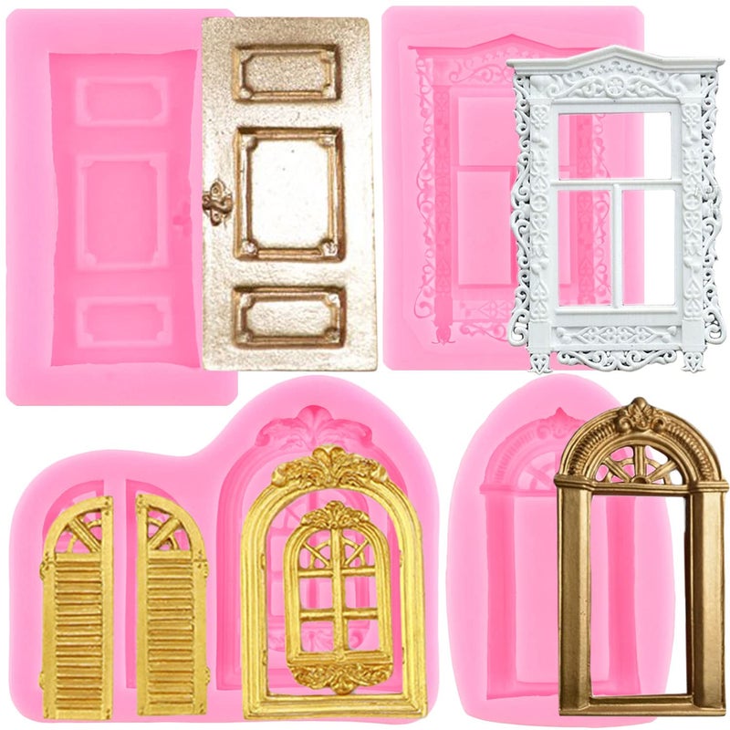 ZiXiang Window Frame Silicone Mold Door Fondant Molds For Cupcake Cake Topper Decoration Chocolate Candy Polymer Clay Gum Paste Set Of 4