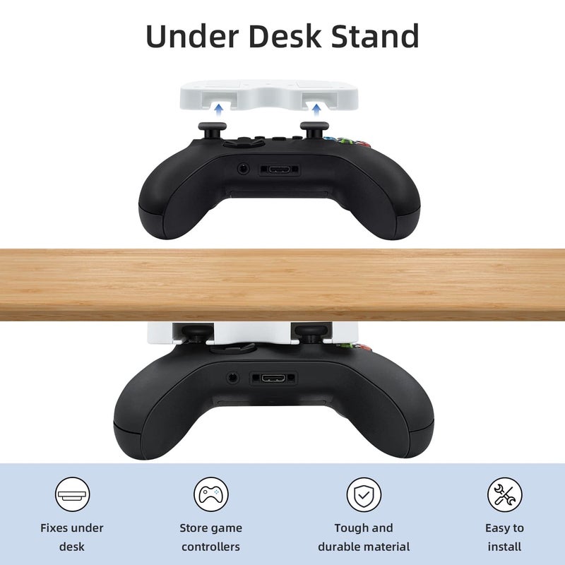 Mcbazel Under Desk Mount for Xbox Series X/S, Xbox One X/S, Xbox One, Xbox 360, Switch Pro Controller, Table Stand Holder Compatible with Xbox and Switch Pro Controller - White - Image 2