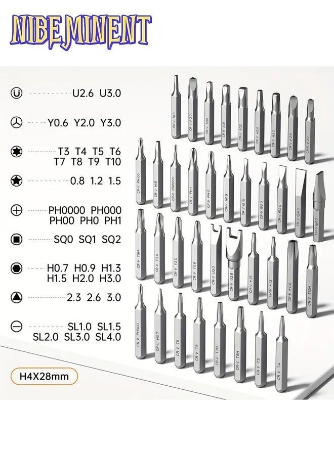 NIBEMINENT 46 in 1 Mini Electric Screwdriver Set with 38 Magnetic Precision Bits, USB Powered Rechargeable Lithium Battery, Portable Tool Kit for Home Use, Precision Repair Tool Kit for Phone, Laptop, Camera, Watch, Computer（Grey） - Image 5