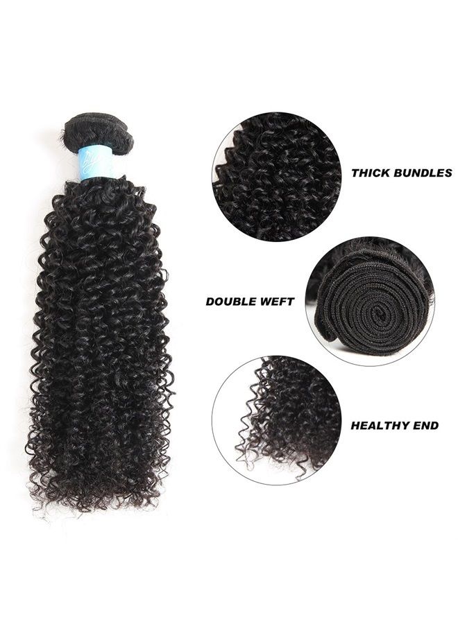 BLY 7A Mongolian Afro Kinky Curly Human Hair 3 Bundles Unprocessed Hair Weave Weft Big Hair for African American Women Natural Color (12/14/16 Inch, Kinky Curly Black) - Image 2